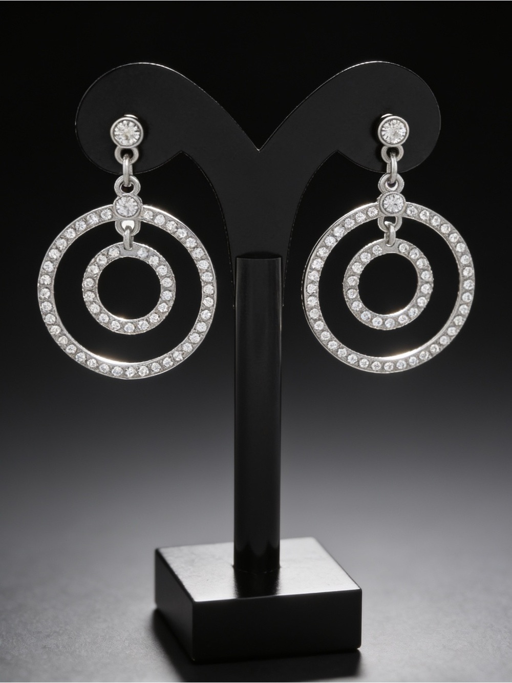 Pavé Crystal Double Hoop Dangle Earrings Silver-Tone Glam